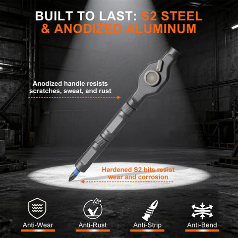 42 In 1 Magnetic Screwdriver Set With Quick Ratcheting Handle S2 steel and anodized aluminum features in spotlight