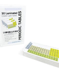 Periodic Table Flash Cards Set of 30 Cards, Credit Card Size Laminated White Elements Reference Cards, shown in box and stack