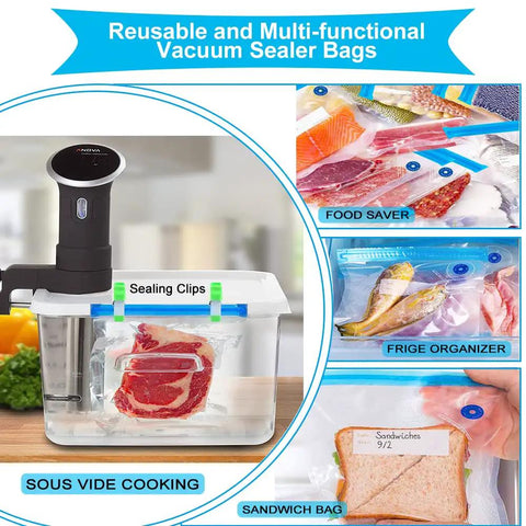 42 Piece Sous Vide Vacuum Sealer Kit With 30 Reusable Bags And 5 Sealing Clips For Anova And Joule Cookers