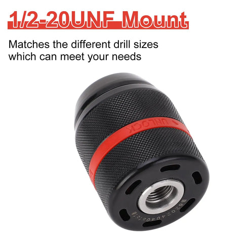 Keyless Drill Chuck Set For Hand Drills And Impact Drivers, Adds One Half Inch 20 UNF Mount, Self Tightening Drill Press Adapter