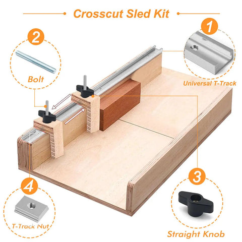 Aluminum T Track Double Cut Profile Miter Slot Jig For Woodworking Workbench with universal T-track and crosscut sled kit