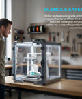 Rock Solid 24 Inch Clear Acrylic 3D Printer Enclosure With Integrated Bright Led Lighting And Digital Climate Gauge showing a printer inside.