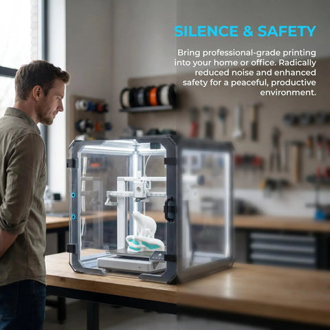 Rock Solid 24 Inch Clear Acrylic 3D Printer Enclosure With Integrated Bright Led Lighting And Digital Climate Gauge showing a printer inside.