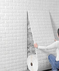 Hassle Free Peel And Stick Brick Wallpaper Roll For Kitchen Backsplash Waterproof PVC Self Adhesive Tile Wallcovering For Bathroom Ceiling showing application process.