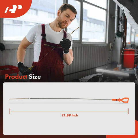 Mechanic holding Honda Civic 1.7L 4 Cylinder Engine Dipstick Stainless Steel Oil Dipstick Measuring Rod beside vehicle.