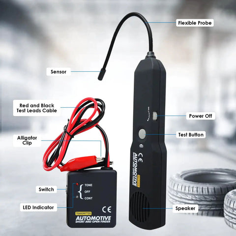 Easy To Use Automotive Circuit Tester For Quick Open And Short Circuit Checks Car Wire Tracer And Fault Finder with components labeled