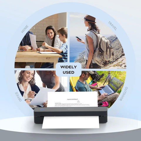 Image showcasing Game Changing Portable Bluetooth Printer With No Hassle Inkless Thermal Tech For Dang Quick US Letter Paper High Speed 300Dpi Imaging Black compact for home, travel, office, and outdoor use.