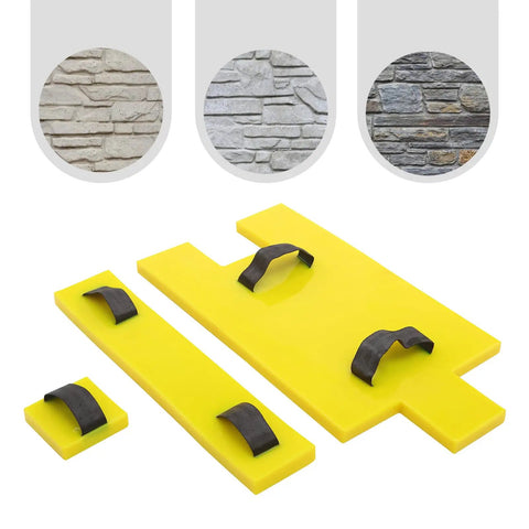 Three Piece Polyurethane Concrete Stamps Set For Outdoor Surfaces With Seamless Impression Mold in yellow, various textures.