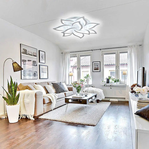 Living room with Dimmable LED Ceiling Light With Remote Control, Modern Acrylic Flush Mount Fixture, Flower Shape Metal Chandelier Style For Living Room, Bedroom, Kitchen, 72W, Ultra Bright Ceiling Lamp