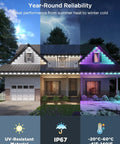 Year-Round 100Ft RGBIC Permanent Outdoor Lights 2 With 16 Million Colors And 100 Scene Modes on house, IP67 waterproof