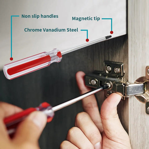 Perforated Manual T10 Torx Tamper Proof Security Screwdriver with 3mm Bit and ergonomic grip in use on a hinge
