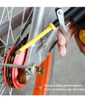 HUAXIU metal oil can oiler, 8oz, side view, 9in flexible and 3in straight spouts, yellow for bicycle chain.