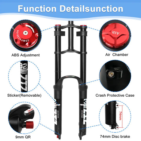 Air Suspension Front Fork For Mountain Bikes With 180mm Travel And Rebound Adjustment, 9x100mm Quick Release, function details