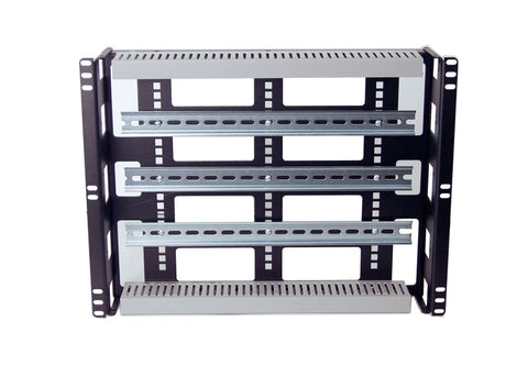 Heavy-Duty 8U DIN Rail Panel For 19 Inch Racks With 3.78 Inch Depth, 14-Gauge Steel, Removable DIN Rail, PVC Wire Duct