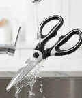Heavy Duty Kitchen Scissors All Purpose Stainless Steel Food Shears For Meat Poultry Fish Veggies And Herbs Multipurpose Sharp Scissors With Ergonomic Grip Dishwasher Safe Black Finish Meal Prep Ready under running water