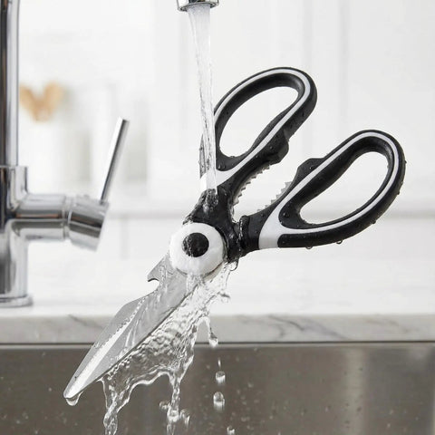 Heavy Duty Kitchen Scissors All Purpose Stainless Steel Food Shears For Meat Poultry Fish Veggies And Herbs Multipurpose Sharp Scissors With Ergonomic Grip Dishwasher Safe Black Finish Meal Prep Ready under running water