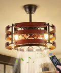 20 Inch Caged Ceiling Fan With Light And Remote, Black Rustic Flush Mount Industrial Enclosed Ceiling Fan With Six Speeds