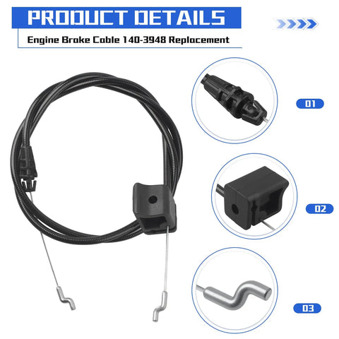 Engine Brake Cable Replacement 140-3948 For Toro 21770 21442 21445 Mowers OEM Direct Replacement Fits Exact Toro OEM Specs Easy Install And Durable Performance, black cable with metal ends