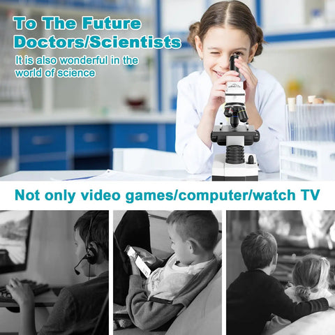 Girl using Educational Microscope Kit For Adults And Kids With 100 To 2000x Magnification in a classroom setting.