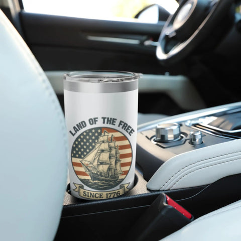 Patriotic Sailboat Flag Stainless Steel Insulated Tumbler For Fourth Of July Celebrations in a car cup holder