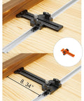 Woodworking Cutting Guide With Bidirectional Scale And Dual Locking Sliders for T Track Workbenches showing 8.34 inch measurement