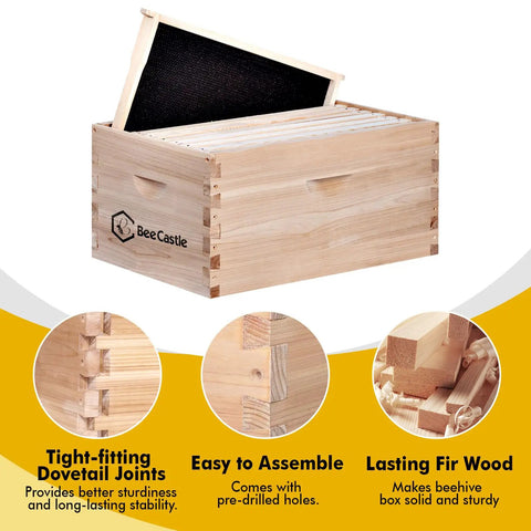 8 Frame Deep Brood Bee Hive Box For Langstroth Hives With Precut Dovetail Joints, featuring wood construction and frame.