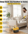 DXD Handheld Steam Cleaner 2500W High Pressure Portable Steamer for Home Use 1700ML Large Tank in action on upholstery.