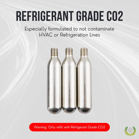 Three refrigerant grade CO2 cartridges for CO2 Powered AC Drain Line Cleaner And Leak Sealant Injector Gun All In One For Unclogging Condensate Drains And Direct Injecting Leak Sealants And Additives Includes 3 CO2 Cartridges A Simple No Fuss Home HVAC Maintenance Tool.
