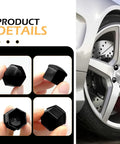Close-up of 20 Pack Lug Nut Covers 21mm Bolt Caps with Removal Tool Hexagonal Plastic Dustproof Wheel Nut Rim Covers on a car