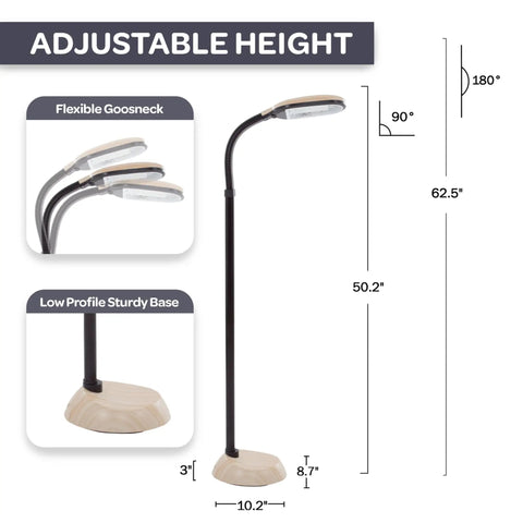 Adjustable Floor Lamp With Bendable Neck For Bedroom And Living Room, Full Spectrum Natural Sunlight LED Light dimensions image