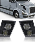 Volvo VN VNL Fog Light LED Lamp Replacement Set LH RH For 2003 To 2017 Trucks displayed with truck background