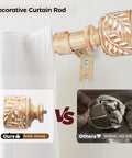 Rustic Wood Curtain Rod Set For Windows 48 To 84 Inches 1 Inch Diameter with solid wood-grain leaf finial comparison.