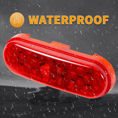 Six Inch Oval LED Brake Light And Marker For Trucks And Trailers 26 LEDs IP65 Waterproof DOT Approved with water droplets