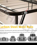 Boss Level 32 Piece T Shape Weld Nuts M6 M8 M10 M12 Premium Carbon Steel Tab Base Locknuts installed in furniture frame.