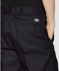 Back view of Heavy Duty Mens Straight Leg Work Pants Crafted From Tough Poly Cotton Blend Features Wrinkle Resistant Black Uniform Trousers Built Different For The Daily Grind And Size 29W By 30L.