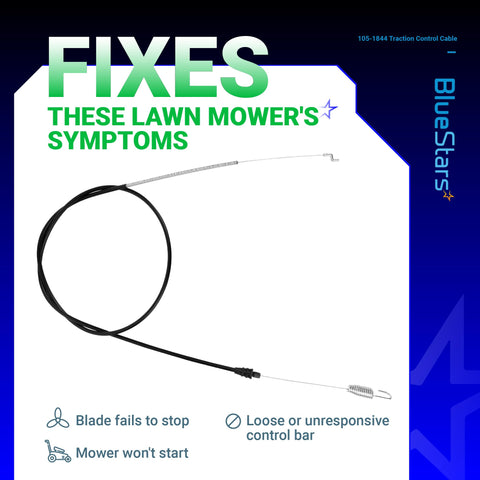 Traction Control Cable For Toro 22 Inch Recycler Lawn Mower With Personal Pace Self Propelled Rear Drive Beefy 47 Inch Cable And 35.5 Inch Conduit Replaces 1051844 Fits 2002 2009 Models Stens 290-927 Rotar Compatible black mower cable shown on symptom graphic