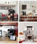 Home coffee station setups featuring Ceramic Spoon Rest and Stainless Steel Stirrer Holder for Coffee and Tea Spoons on counters.