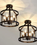 2-Pack Semi Flush Mount Ceiling Light Fixture Farmhouse Matte Black Metal With Open Drum Shade illuminating modern space