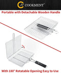 Stainless Steel Grill Basket With Portable Removable Handle For Veggies Shrimp Fish And Steak, Large 21 Inch Cooking Area