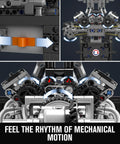 Close-up of moving gears and pistons in V8 Engine Build Kit That Runs Create Your Own Car With Realistic Combustion Engine Blocks