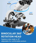 Binocular Compound Microscope 40X-2000X With Dual Mechanical Stages, 360° rotation head shown for posture adjustment