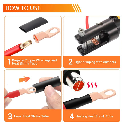How to use Beefy Battery Cable Ends Kit With 220 Pcs Copper Wire Lugs In AWG Two Zero Through Eight Heavy Duty Terminal Connectors
