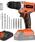 21V Cordless Drill Kit with 2Ah Battery, 310 In-Lb Torque, 18 Clutch Settings, two speed modes, and LED Work Light