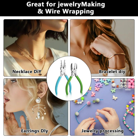 6 In 1 Jewelry Pliers Set For Beading And Wire Crafting 2 Piece Kit Bail Making Pliers for DIY necklaces, bracelets, earrings