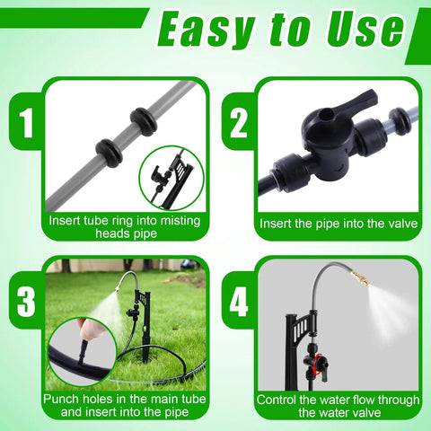 Step-by-step guide for installing 360 Degree Adjustable Misting Heads With Stakes 15 Pack For Garden Irrigation System Atomizing Sprinkler Emitters With One Quarter Inch Tubing And Bendable Aluminum Rods Easy Install Drip Mist Setup