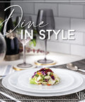 Set Of 4 White Alabaster Lunch Plates, 8.5 Inch Marbleized Swirl Design on table, ideal for stylish home dining.