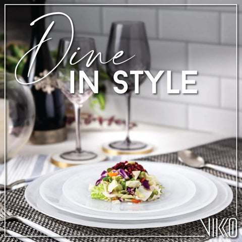 Set Of 4 White Alabaster Lunch Plates, 8.5 Inch Marbleized Swirl Design on table, ideal for stylish home dining.