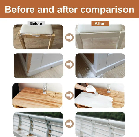Before and after images showcasing No Sweat White Touch Up Paint For Wood Doors Cabinets And Furniture Built In Brush.