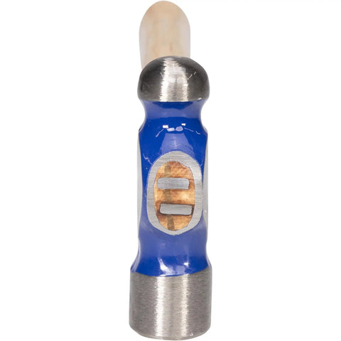 Ball Pein Hammer 20 Oz with Hickory Handle American High Carbon Steel close-up of blue grip and wooden handle connection