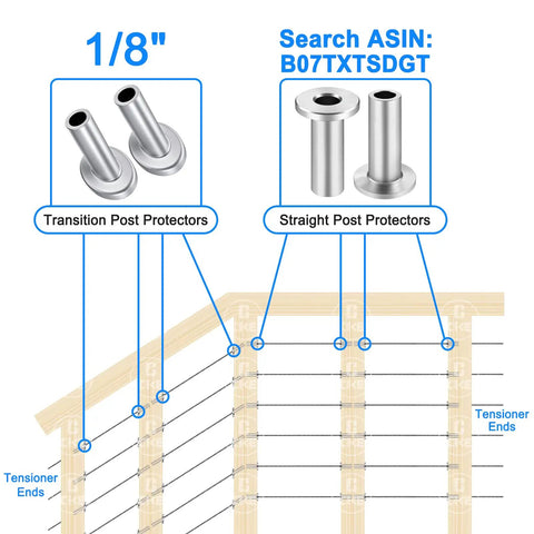 80 Pack Marine Grade 316 Stainless Steel 30 Degree Beveled Protector Sleeves for Wood Posts Fits 1/8 Inch Wire Rope Cable Railing DIY Balustrade Heavy Duty Protective Sleeves CR30